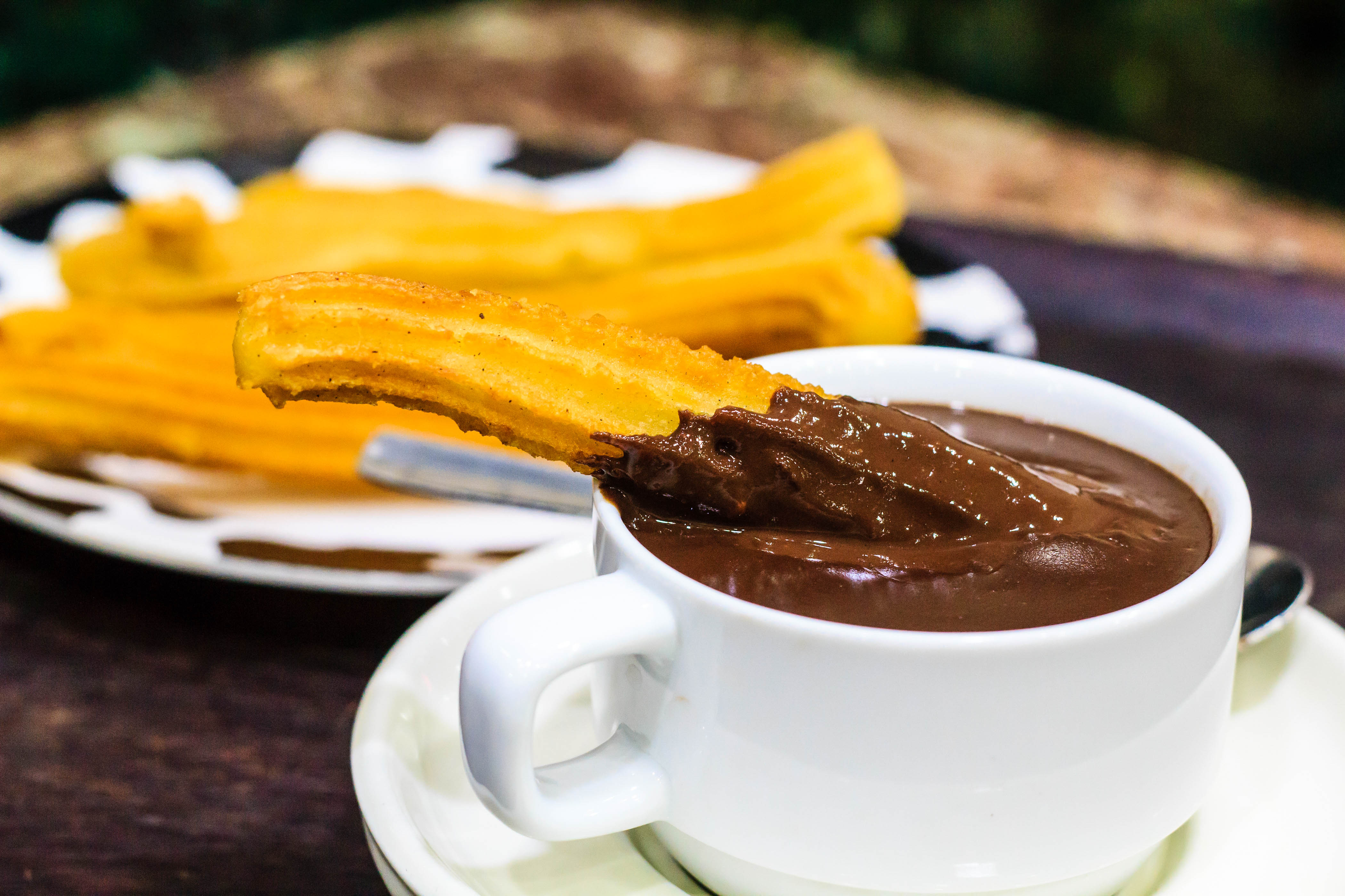 Typical Spanish sweet snack- churros with hot chocolate