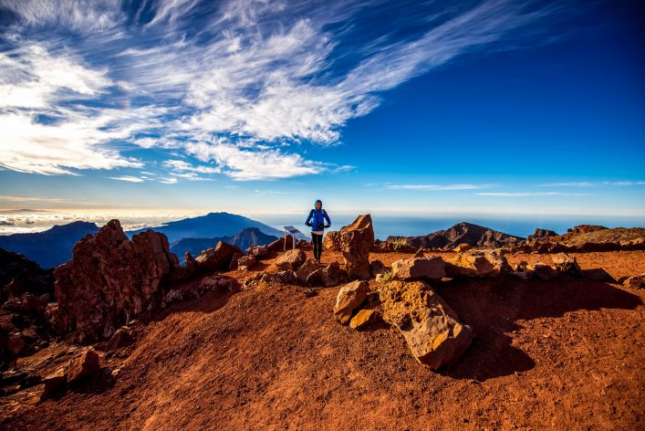 Woman traveling mountains on La Palma island