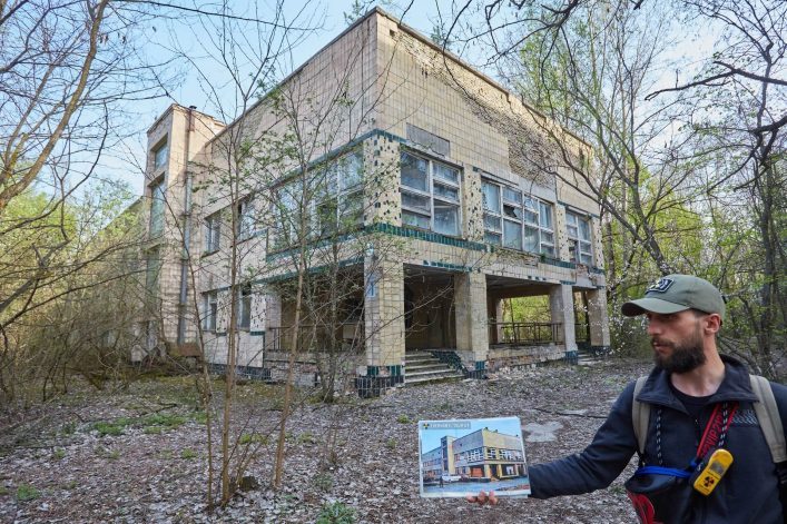 EDITORIAL-ONLY-Ryzhkov-Oleksandr.-Destroyed-building-and-photo-as-it-was-before-the-Chernobyl-disaster.-Pripyat-exclusion-zone-shutterstock_1414809578