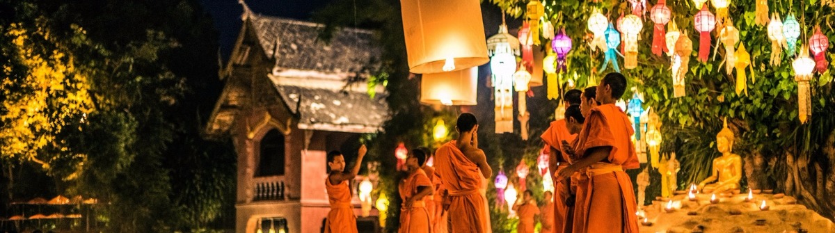 Monks at Phan Tao temple during the Loi Krathong Festival