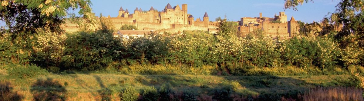 Facade of the Chateau De Carcassonne Castle, Carcassonne, France