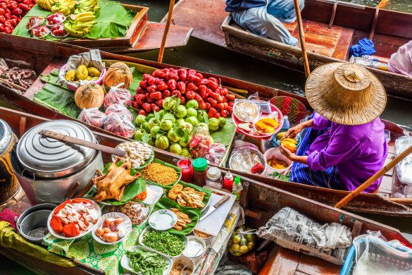 Schwimmende Märkte Thailand Obst Gemüse