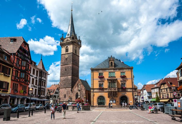 People walking in a Obernai town centre